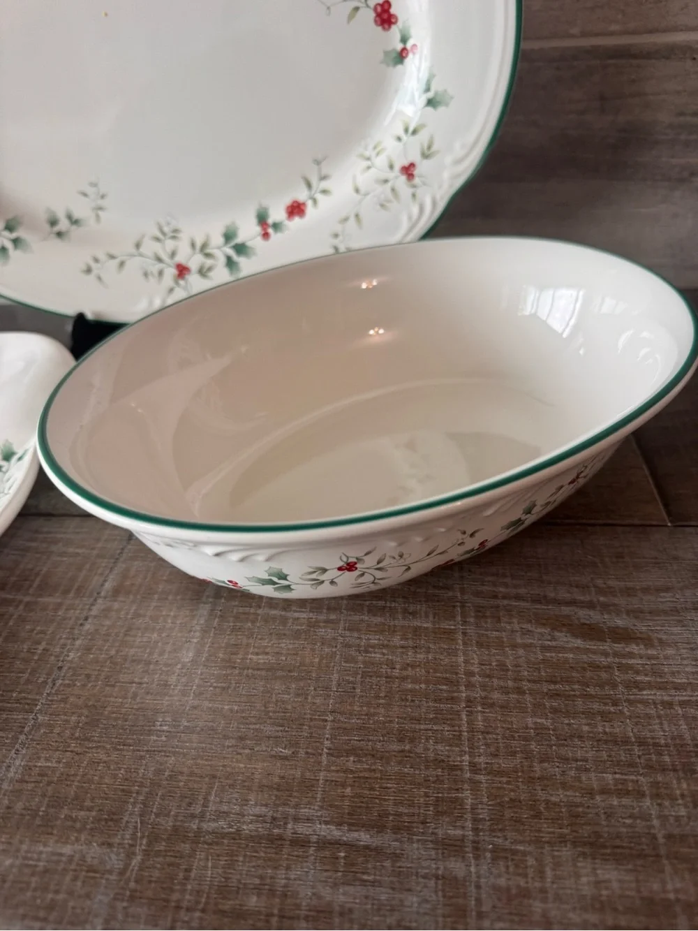Pfaltzgraff Winterberry Christmas Serving Tray Serving Bowl & Candy Dish (3pcs)